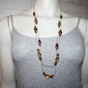 Beautiful gold and brown beaded layered necklace 30"